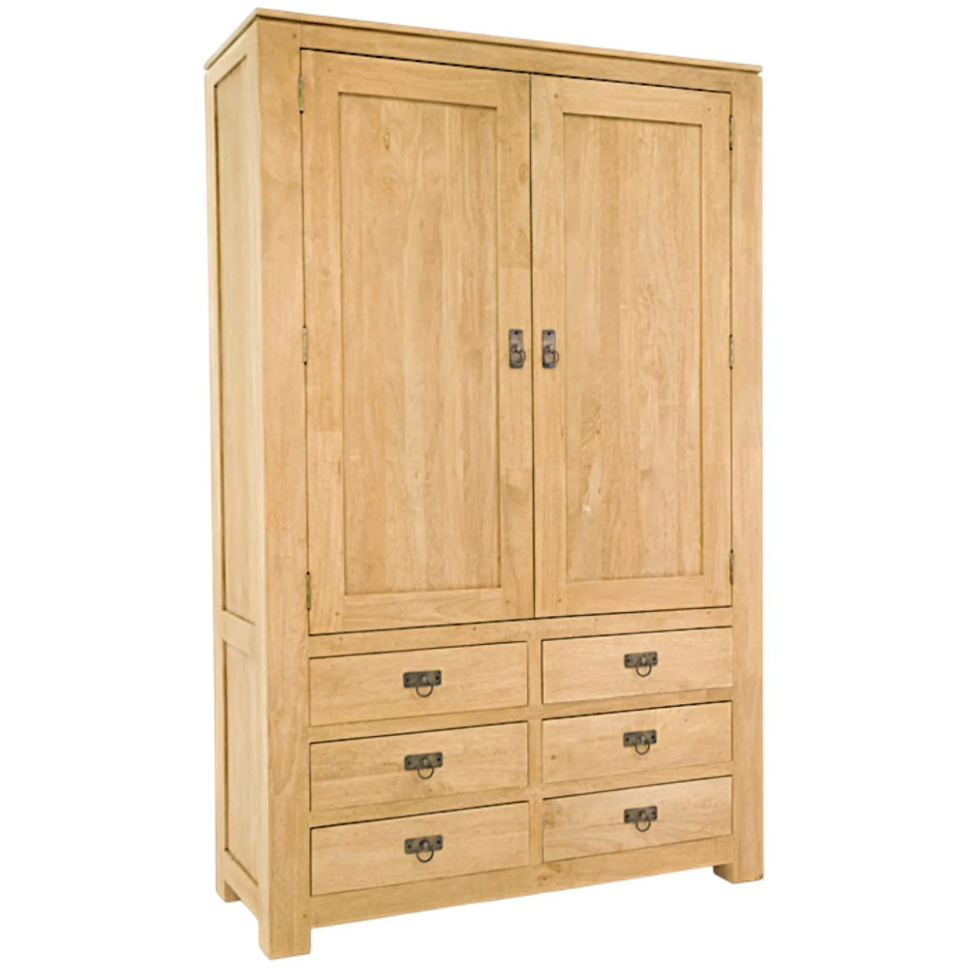 Armoire Hévéa 2 portes, 6 tiroirs 110x43x175cm HELENA