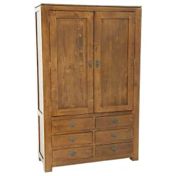 Armoire Hévéa 2 portes, 6 tiroirs 110x43x175cm HELENA