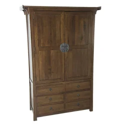 Armoire Hévéa 2 portes, 6 tiroirs 120x45x175cm MAORI