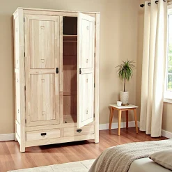 Armoire Hévéa 2 portes, 2 tiroirs 120x56x196cm TESSA