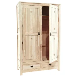 Armoire Hévéa 2 portes, 2 tiroirs 120x56x196cm TESSA