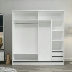 Armoire penderie blanche avec miroir H 210 cm BYRON