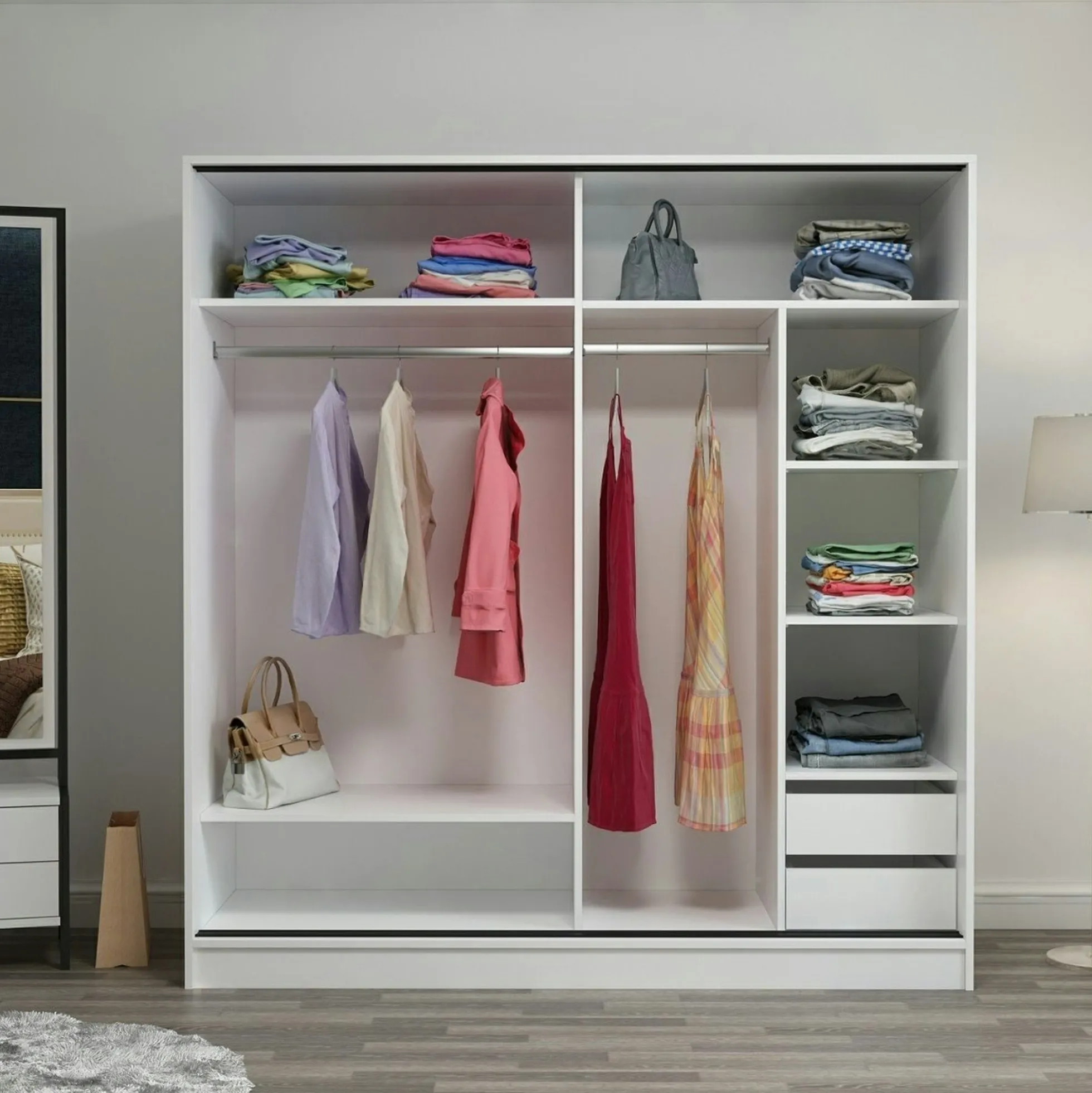 Armoire penderie blanche avec miroir H 210 cm BYRON