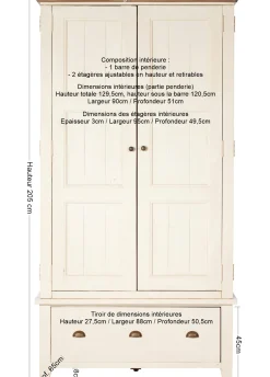 Armoire penderie blanche bois recyclé 107 cm BRISTOL