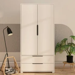 Armoire penderie blanche moderne, 2 portes 2 tiroirs BYRON