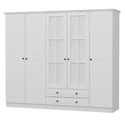 Armoire penderie blanche à moulures, 5 portes 2 miroirs BYRON