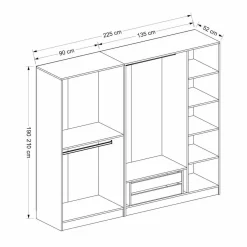 Armoire penderie blanche à moulures, 5 portes 2 miroirs BYRON
