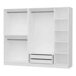 Armoire penderie blanche à moulures, 5 portes 2 miroirs BYRON