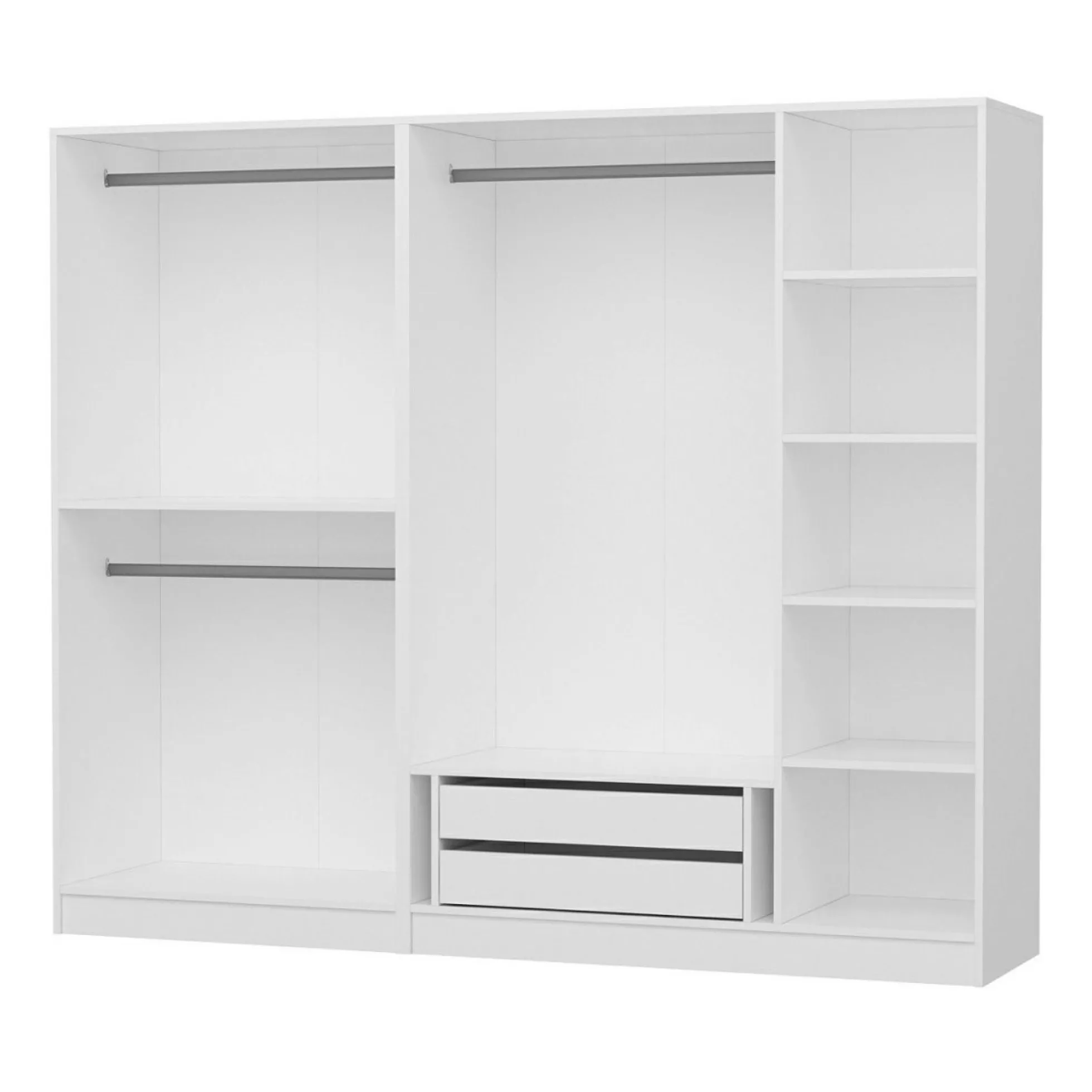 Armoire penderie blanche à moulures, 5 portes 2 miroirs BYRON