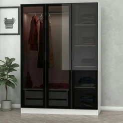 Armoire penderie blanche 3 portes vitrées H 210 cm BYRON