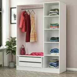 Armoire penderie blanche 3 portes vitrées H 210 cm BYRON