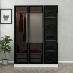 Armoire penderie blanche 3 portes vitrées H 210 cm BYRON