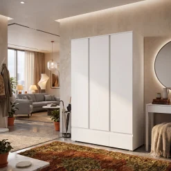 Armoire penderie blanche 3 portes 2 tiroirs ALVA