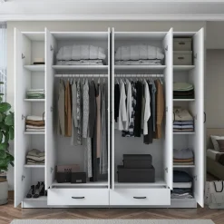 Armoire penderie blanche 6 portes 2 tiroirs BYRON