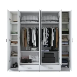 Armoire penderie blanche 6 portes 2 tiroirs BYRON