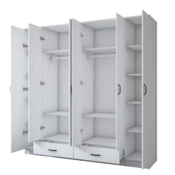 Armoire penderie blanche 6 portes 2 tiroirs BYRON