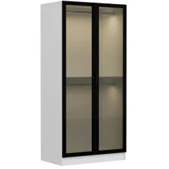 Armoire penderie blanche - 2 portes vitrées H. 210 cm BYRON