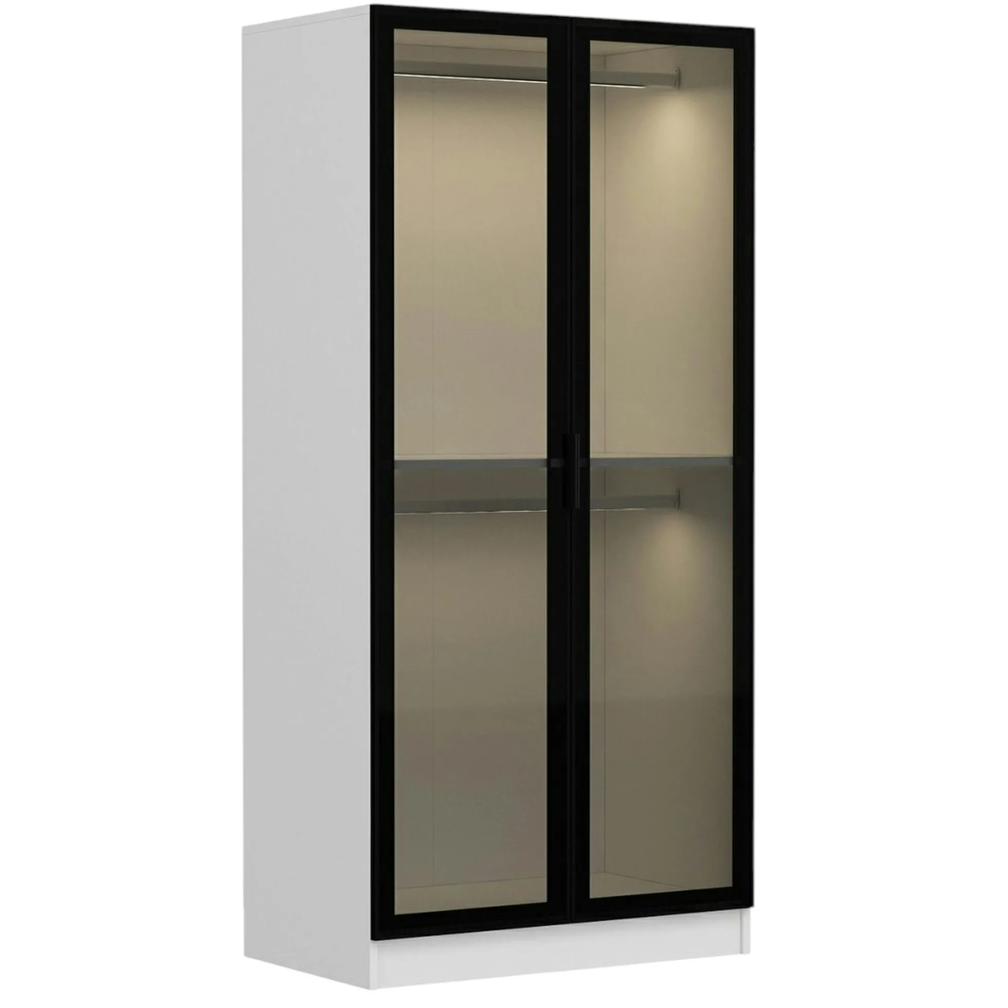 Armoire penderie blanche - 2 portes vitrées H. 210 cm BYRON