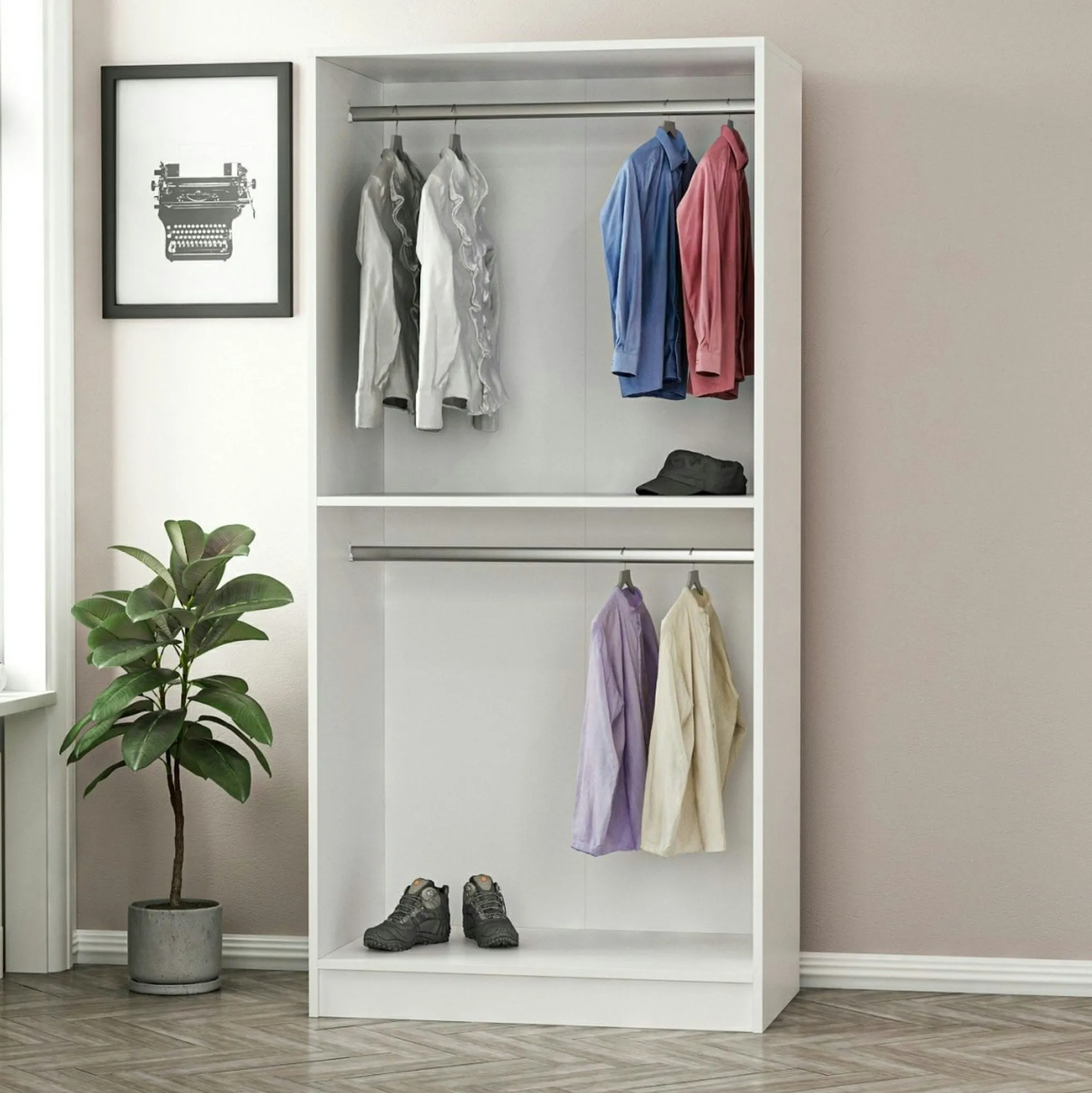 Armoire penderie blanche - 2 portes vitrées H. 210 cm BYRON