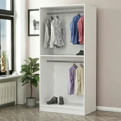 Armoire penderie blanche - 2 portes vitrées H. 210 cm BYRON