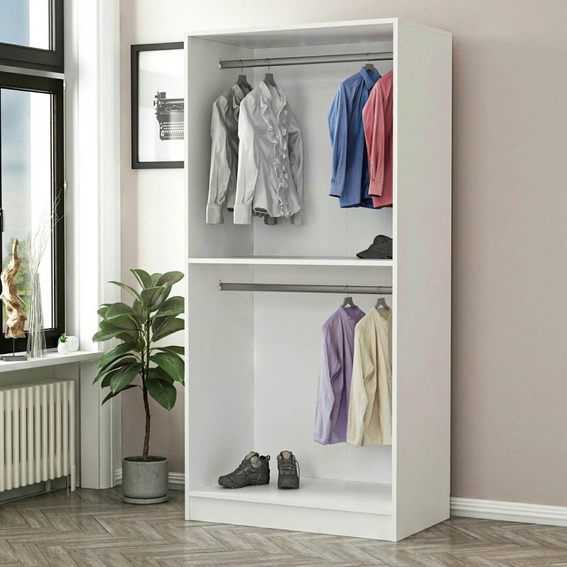 Armoire penderie blanche - 2 portes vitrées H. 210 cm BYRON