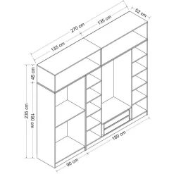 Armoire penderie blanche, 8 portes 3 portants BYRON