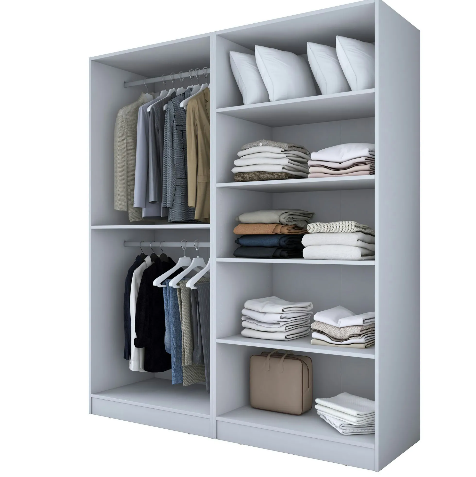 Armoire penderie blanche 4 portes 2 tringles BYRON