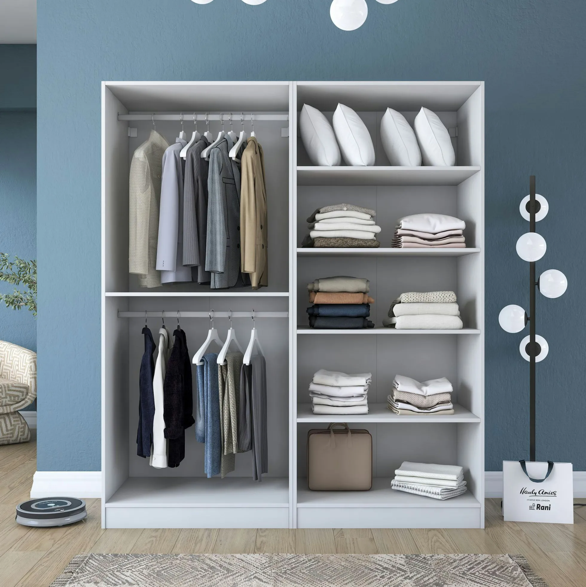 Armoire penderie blanche 4 portes 2 tringles BYRON