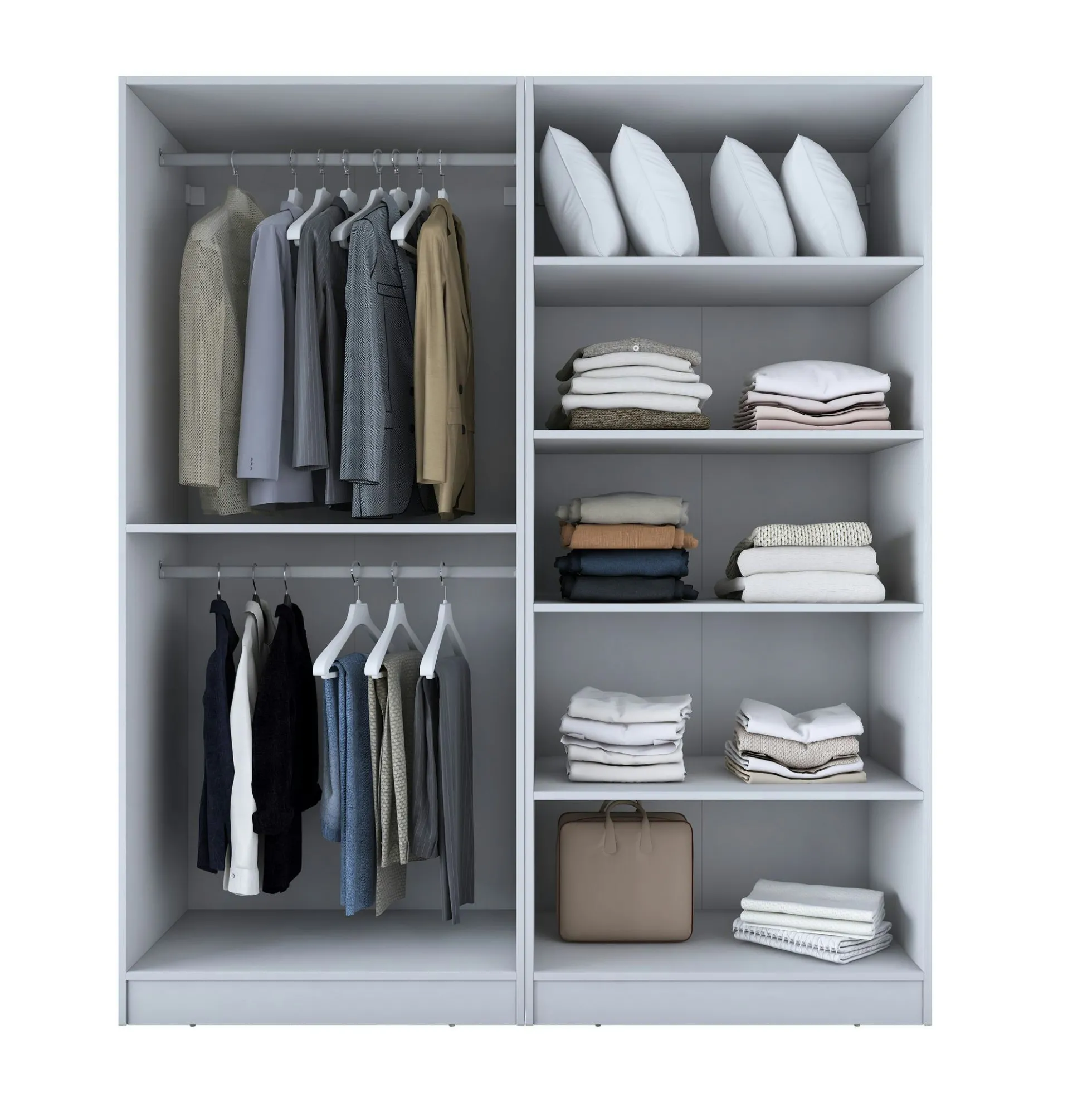 Armoire penderie blanche 4 portes 2 tringles BYRON