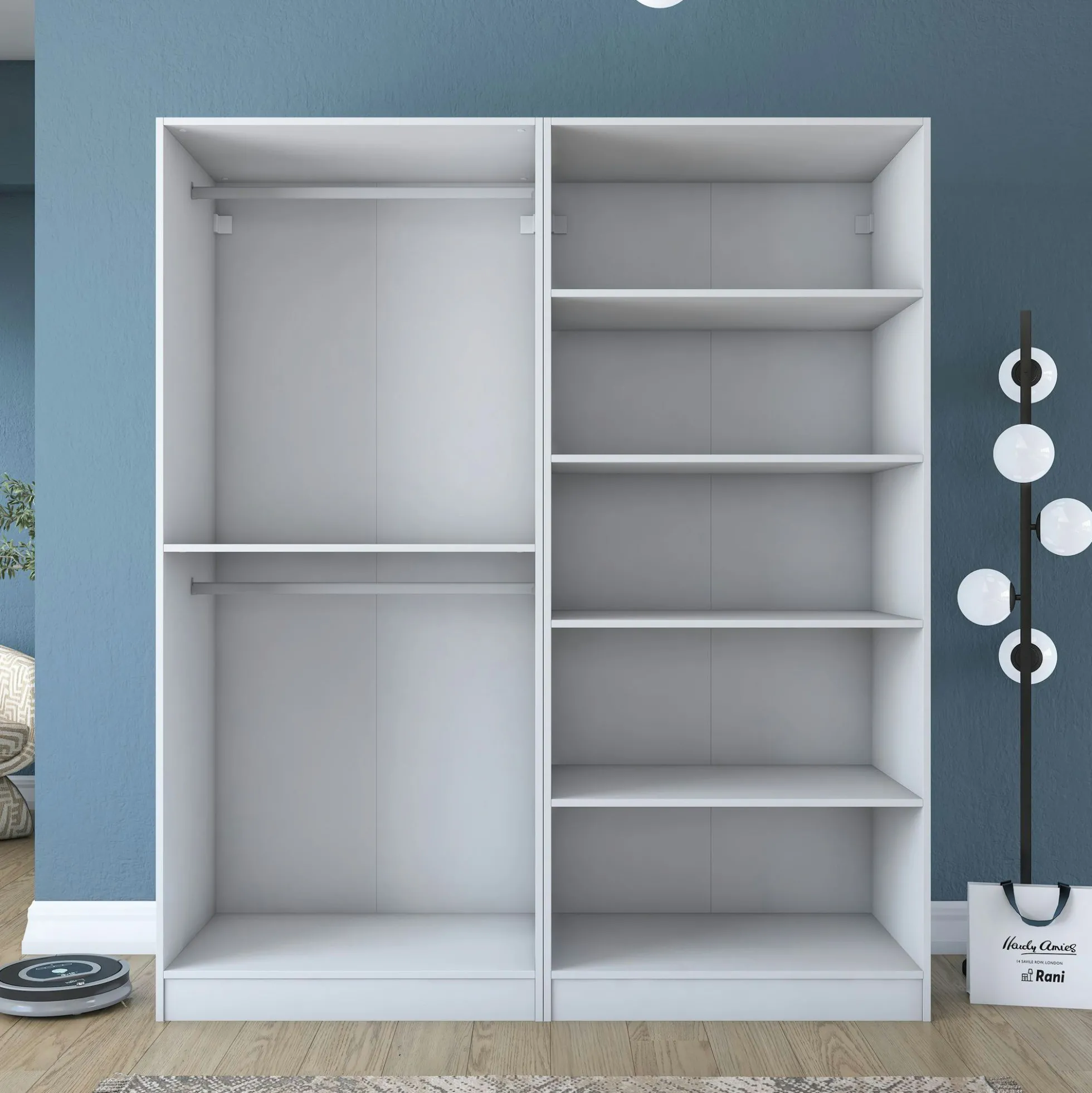 Armoire penderie blanche 4 portes 2 tringles BYRON