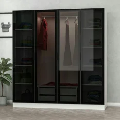 Armoire penderie blanche 4 portes verre H 210 cm BYRON
