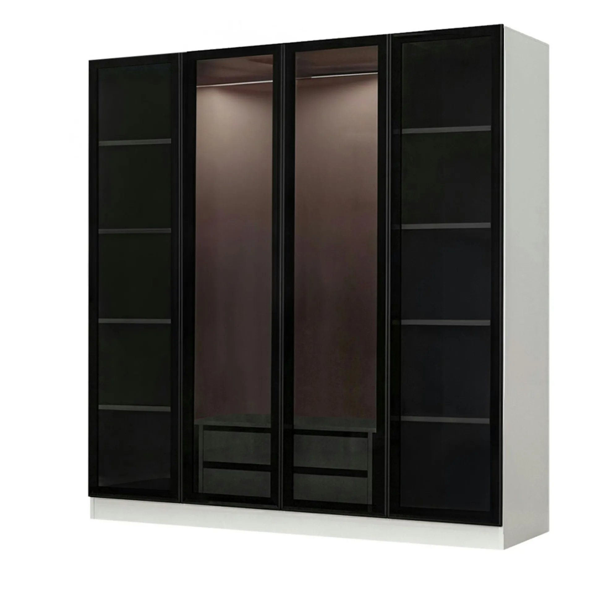 Armoire penderie blanche 4 portes verre H 210 cm BYRON