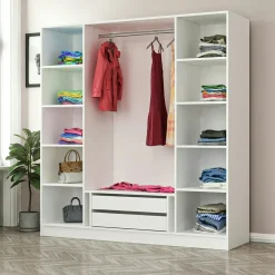 Armoire penderie blanche 4 portes verre H 210 cm BYRON