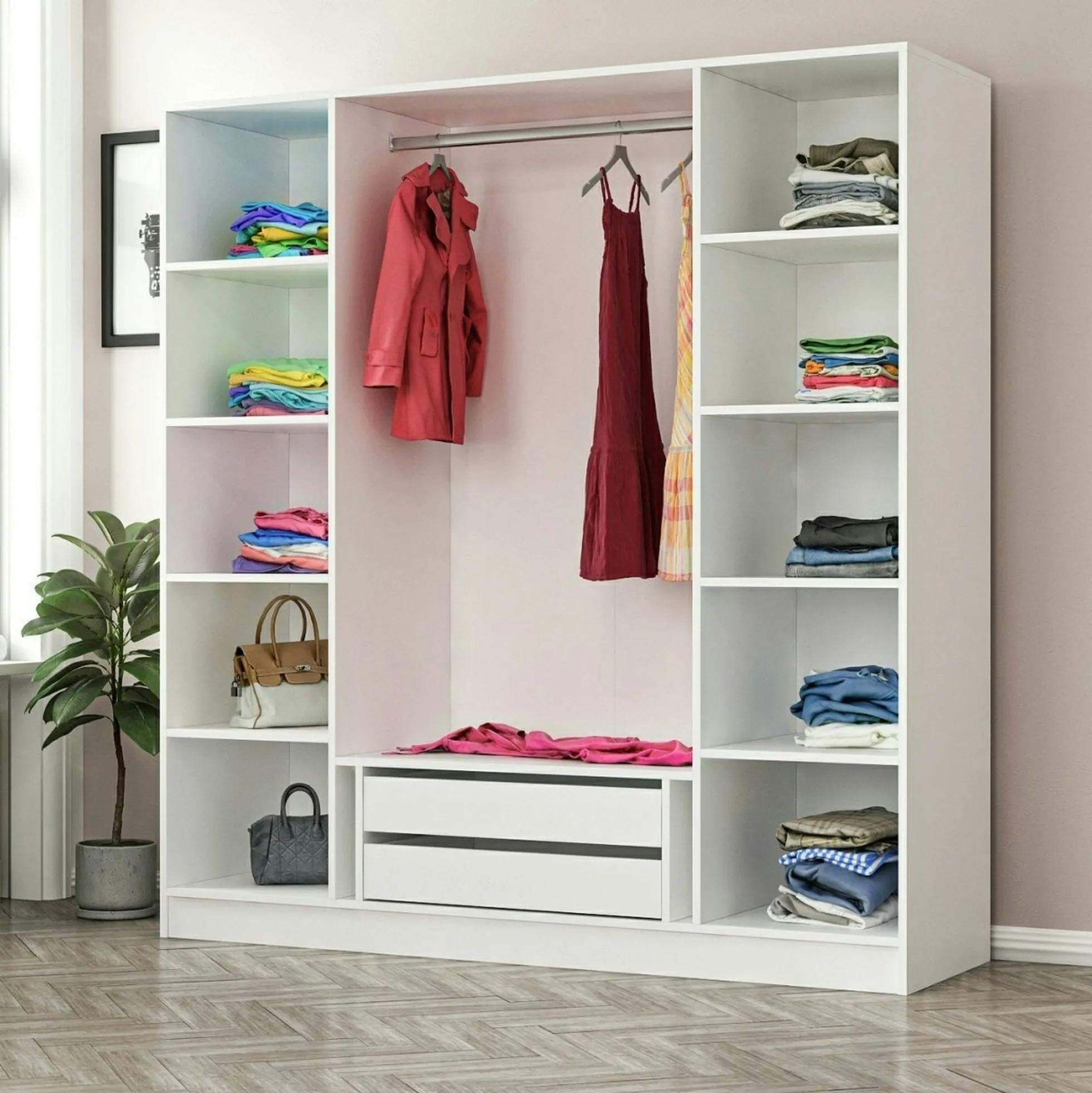 Armoire penderie blanche 4 portes verre H 210 cm BYRON