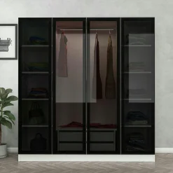 Armoire penderie blanche 4 portes verre H 210 cm BYRON