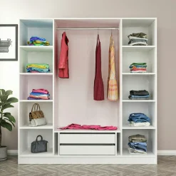 Armoire penderie blanche 4 portes verre H 210 cm BYRON