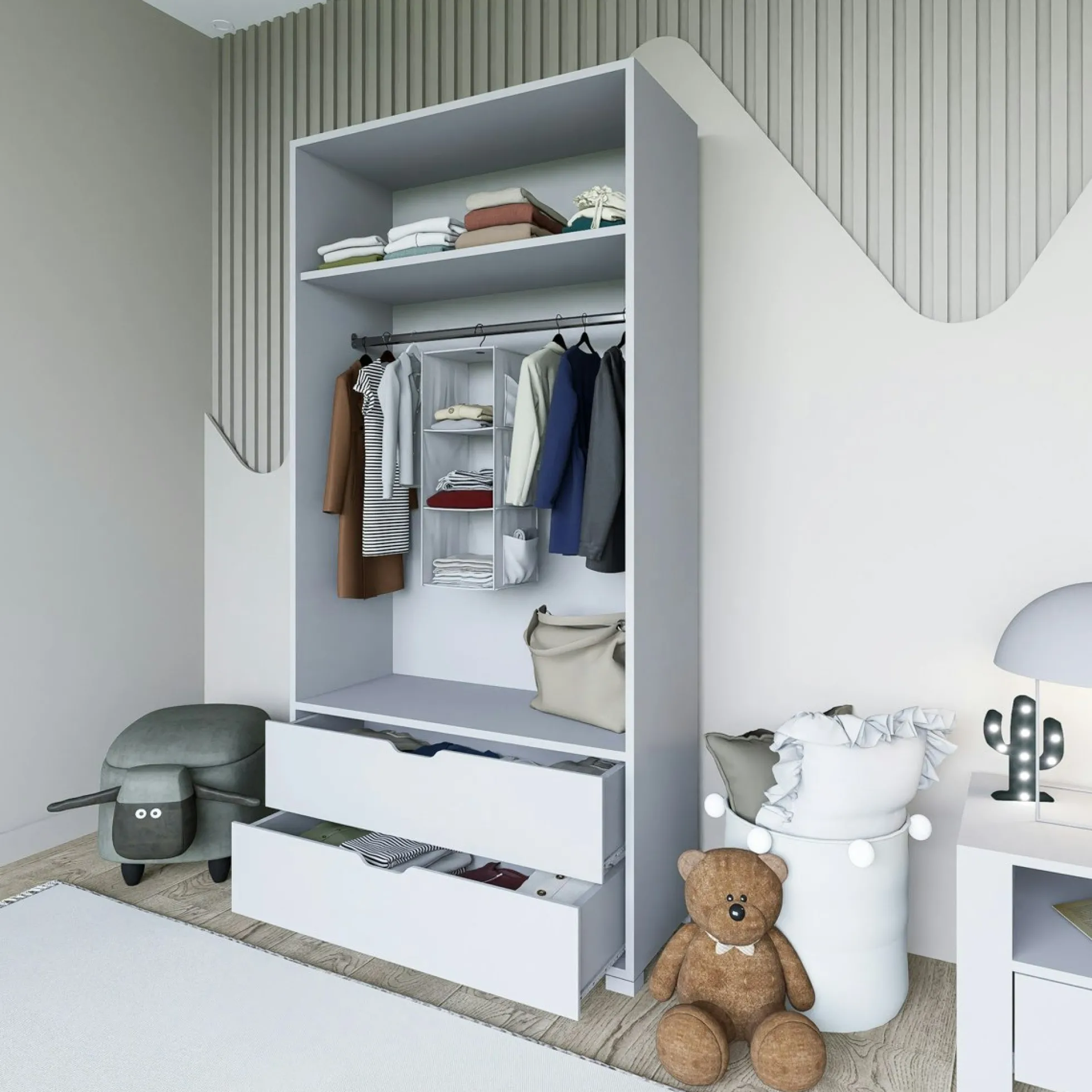 Armoire penderie blanche 2 portes, style moderne BYRON