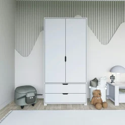 Armoire penderie blanche 2 portes, style moderne BYRON