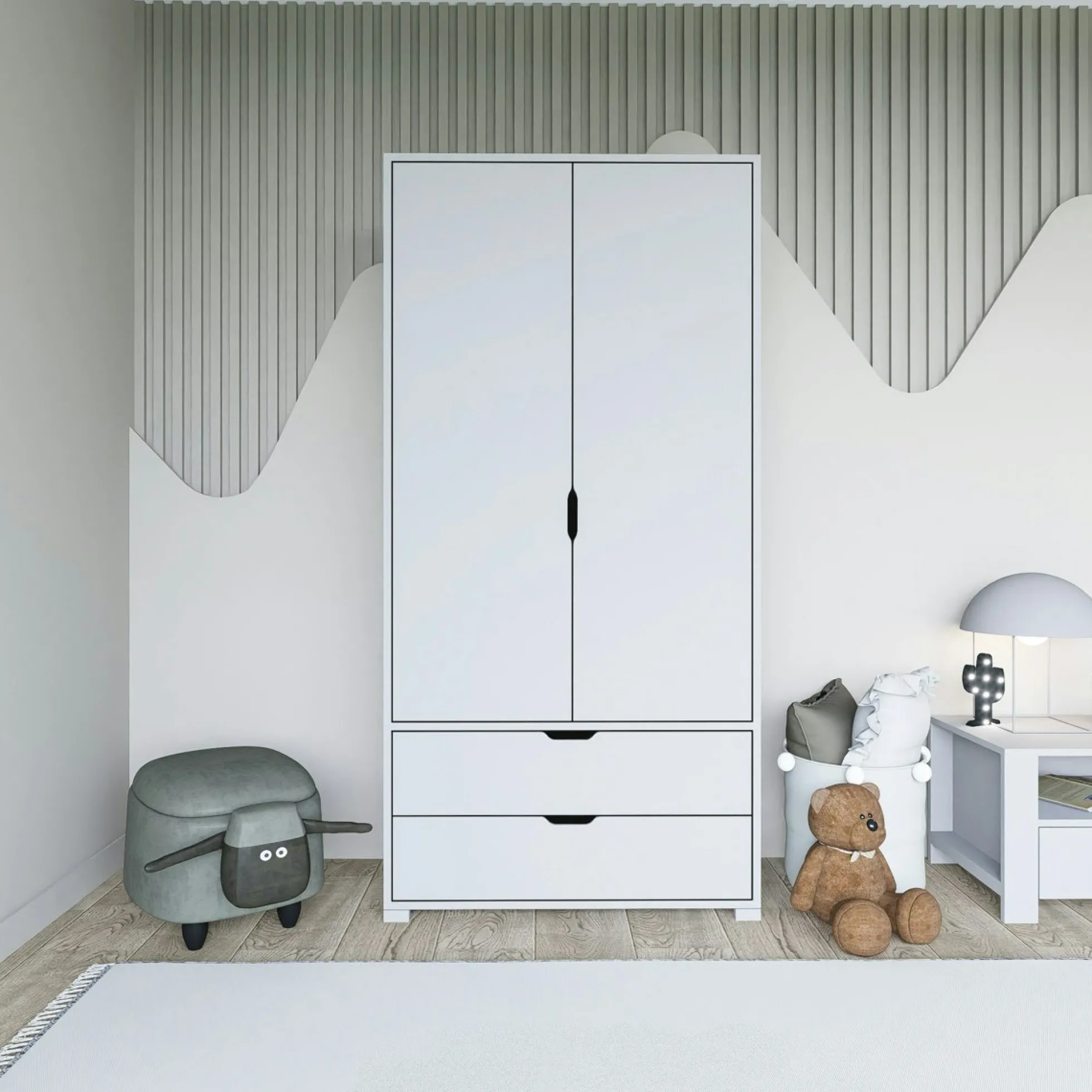 Armoire penderie blanche 2 portes, style moderne BYRON