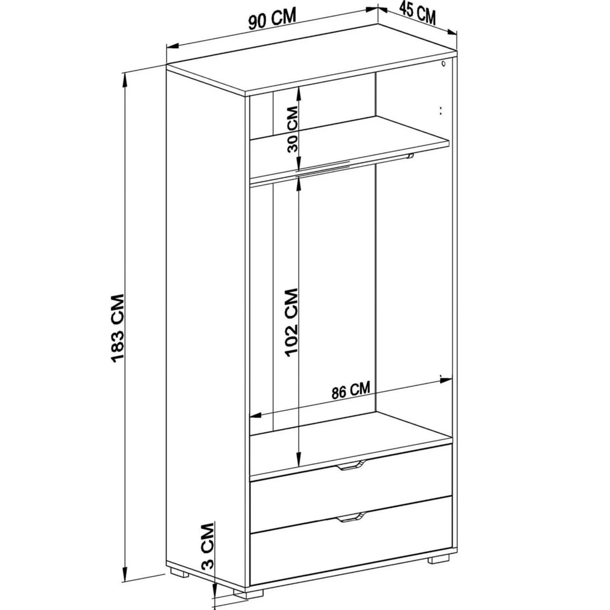 Armoire penderie blanche 2 portes, style moderne BYRON