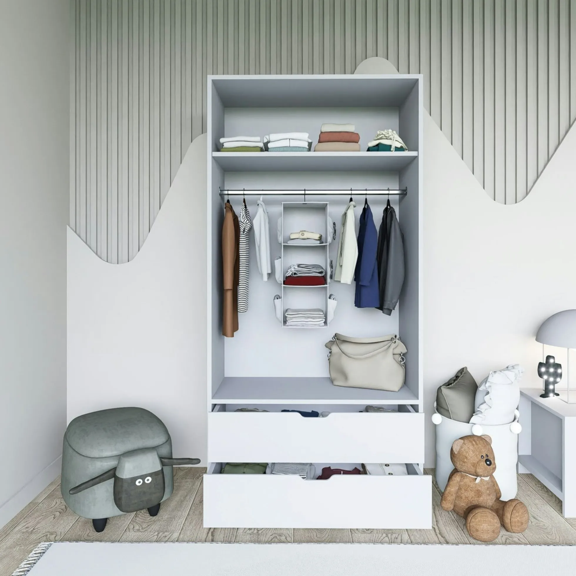 Armoire penderie blanche 2 portes, style moderne BYRON