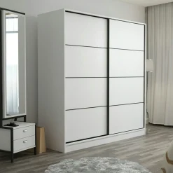 Armoire penderie blanche portes coulissantes L.180 cm BYRON