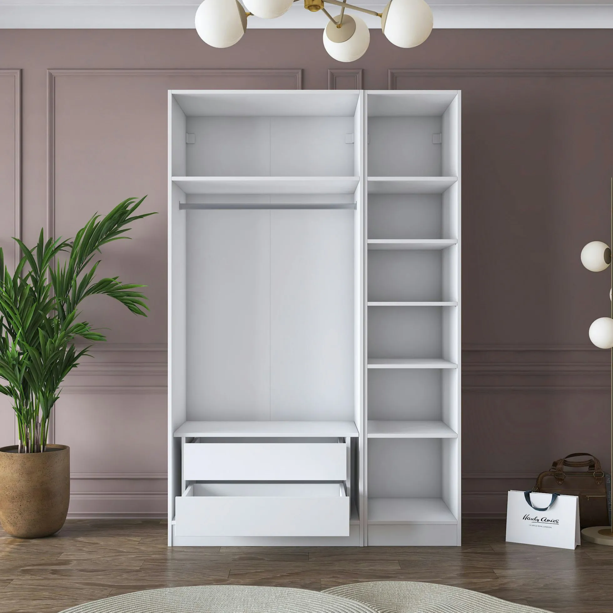 Armoire penderie blanche 3 portes à poignées verticales BYRON