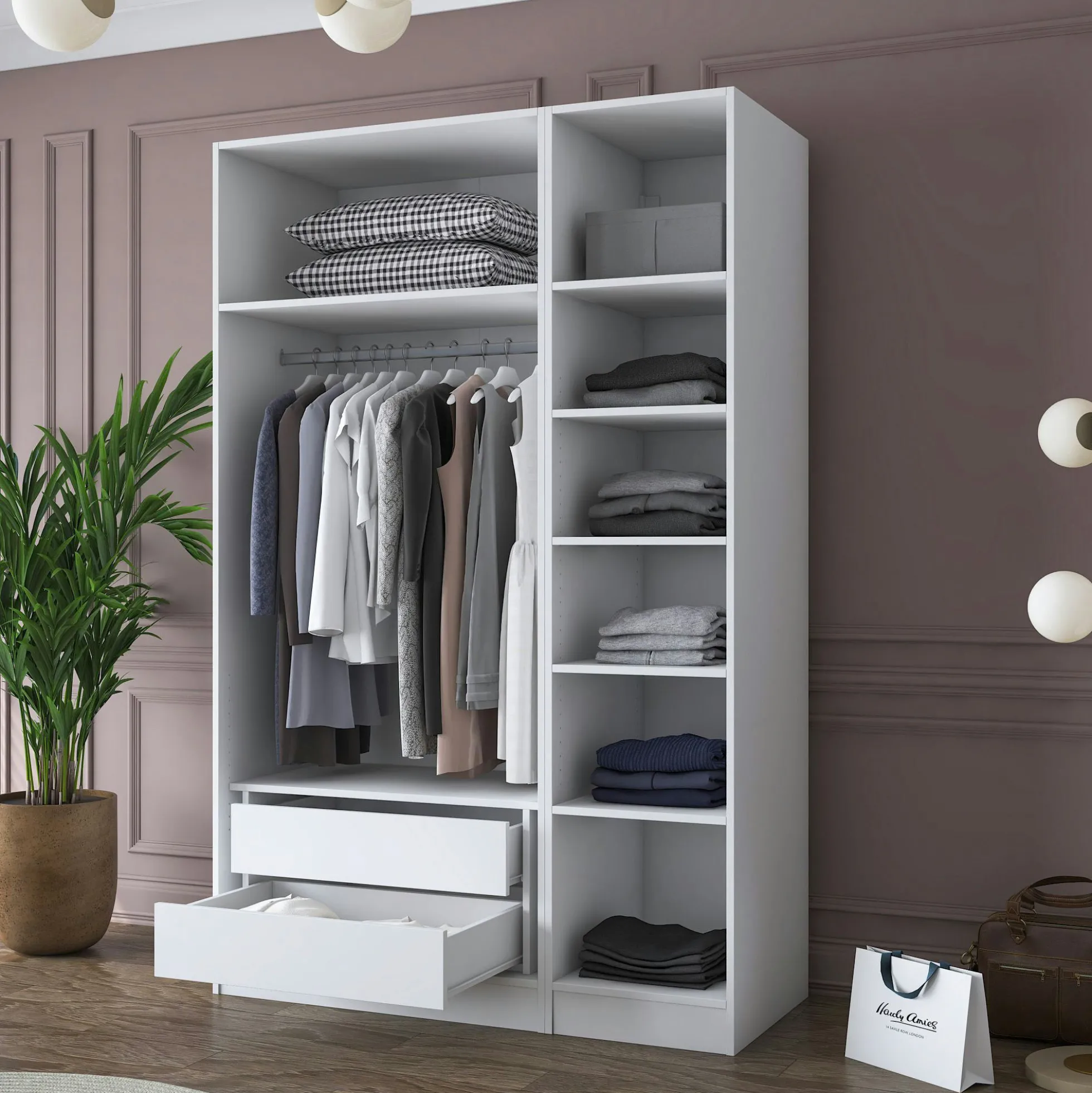 Armoire penderie blanche 3 portes à poignées verticales BYRON
