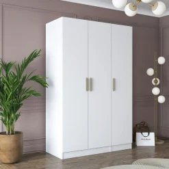 Armoire penderie blanche 3 portes à poignées verticales BYRON
