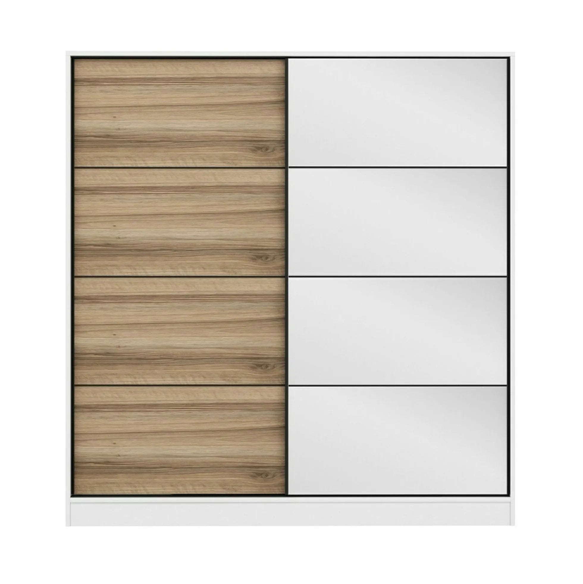 Armoire penderie blanche, porte effet bois et miroir BYRON