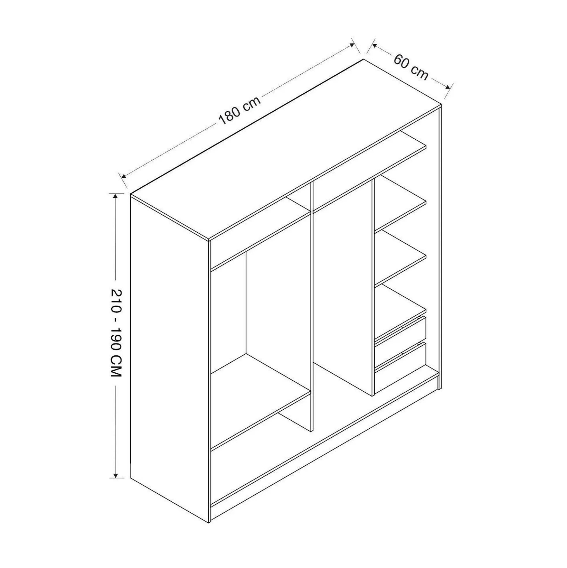 Armoire penderie blanche, porte effet bois et miroir BYRON