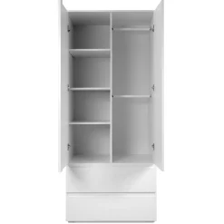 Armoire penderie blanche 2 portes 2 tiroirs ALVA