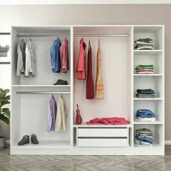 Armoire penderie blanche 5 portes verre 2 tiroirs BYRON