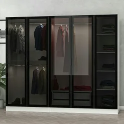Armoire penderie blanche 5 portes verre 2 tiroirs BYRON